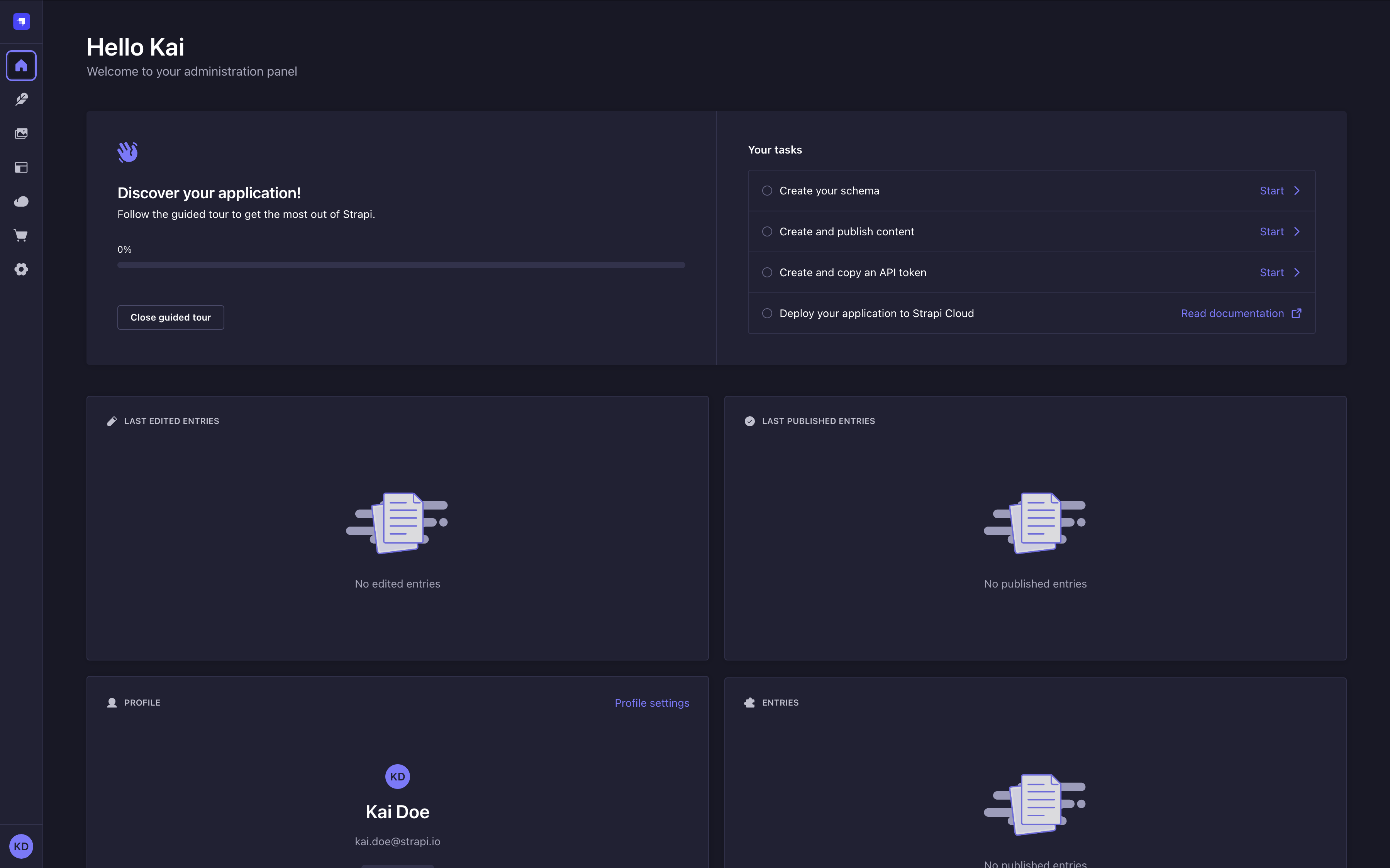 Homepage of the Admin Panel